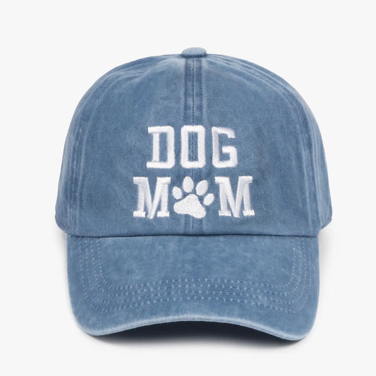 "Dog Mom" Embroidered Baseball Cap Denim Blue